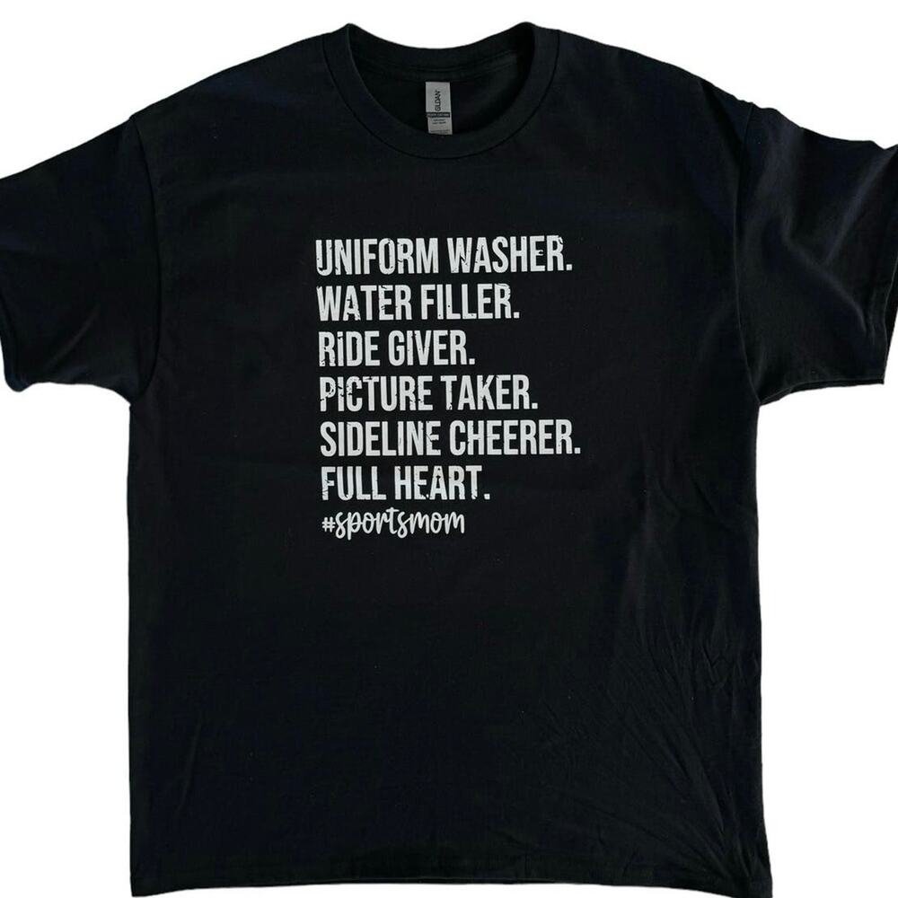 Sports Mom Sideline Cheerer Full Heart Medium Women’s Black T-Shirt Short Sleeve - Picture 2 of 7